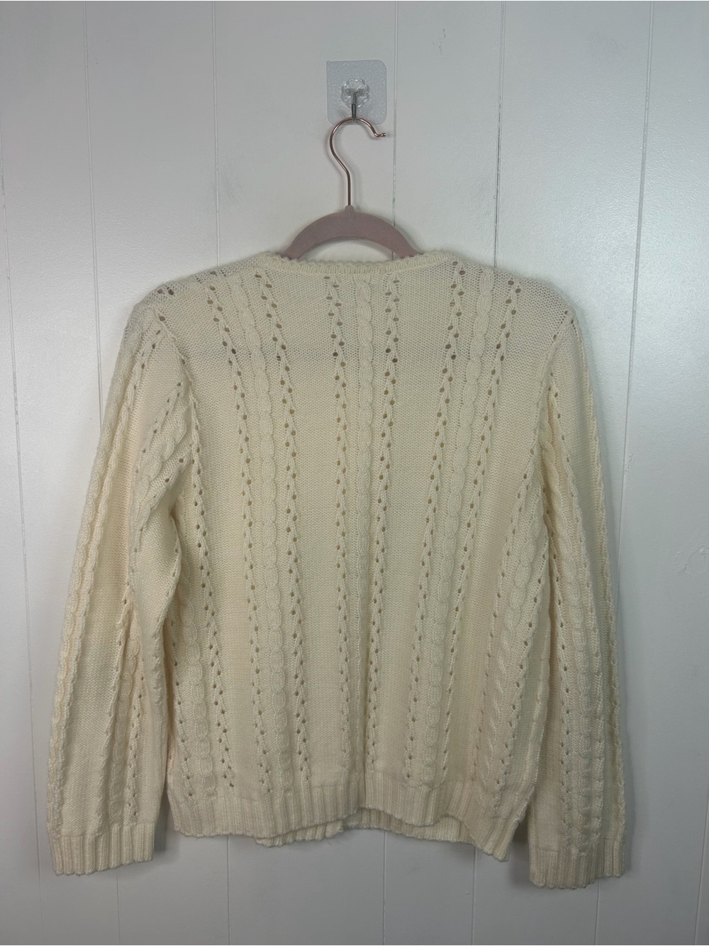 Vintage Cottagecore Grandmacore Cable Knit Cardigan Cream Sweater Size Small 90s - Picture 5 of 11